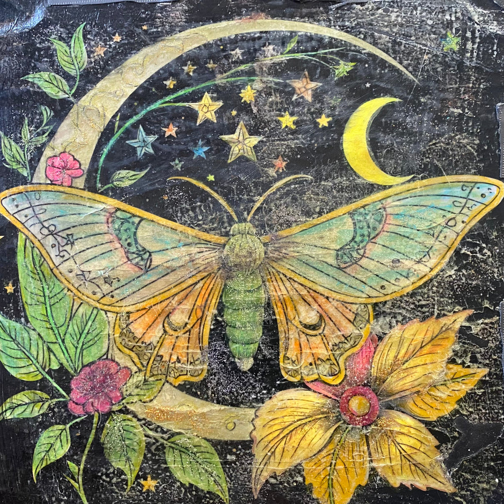 Left panel detail of celestial moth triptych