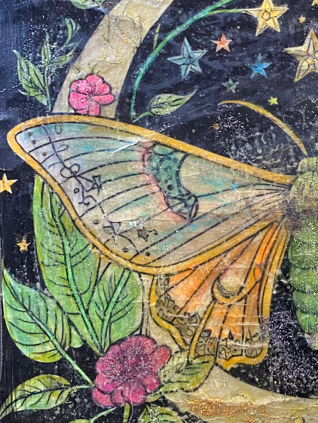Right panel detail of celestial moth triptych