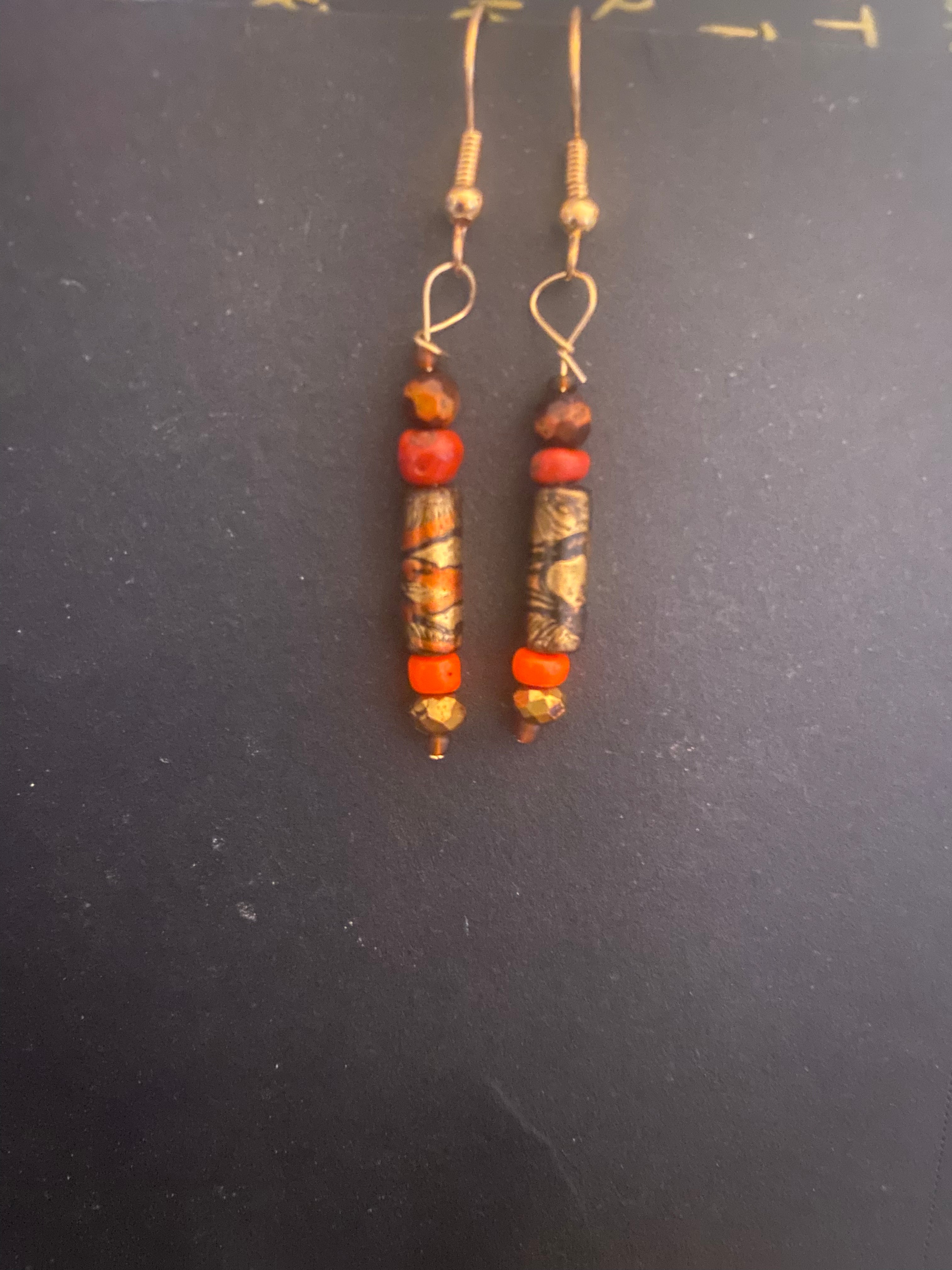 Tiger's Eye & Blown Glass Earrings