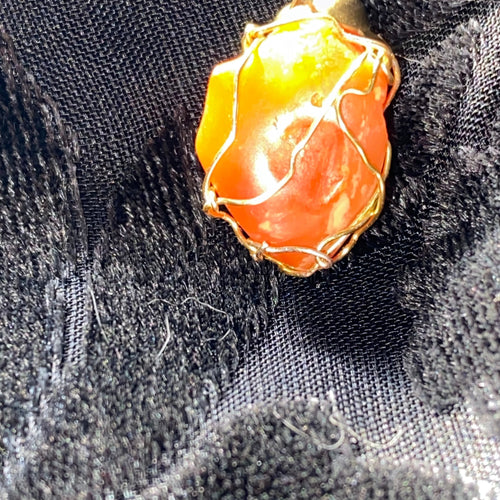 Genuine Fire Opal heart pendant hand-wrapped in gold wire