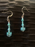 Handmade genuine turquoise arrowhead drop earrings with turquoise bead accents